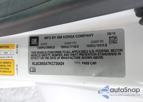 2019 Chevrolet Spark Ls Cvt из США, поврежденный, VIN KL8CB6SA7KC735424